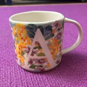 Anthropologie Home Mug Dawn Monogram Coffee Mug Floral Letter Initial "A”